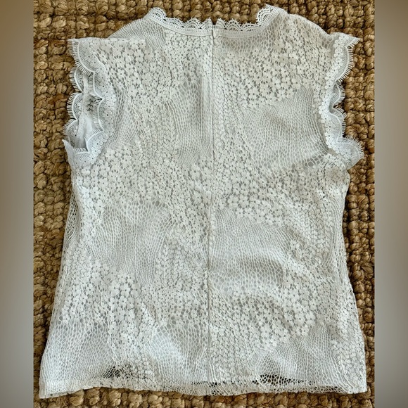 Adiva Dressy White Lace Floral Short Sleeve Top Size Medium - Picture 7 of 8